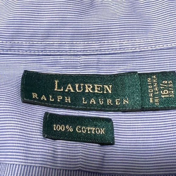 Ralph Lauren Blue & White Pin Striped Cotton Button Down LS Shirt Size 16 1/2 - Picture 5 of 9